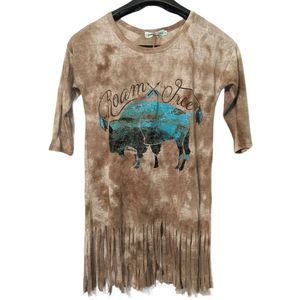 Southern Grace Buffalo Roam Free top with Fringe Size Medium